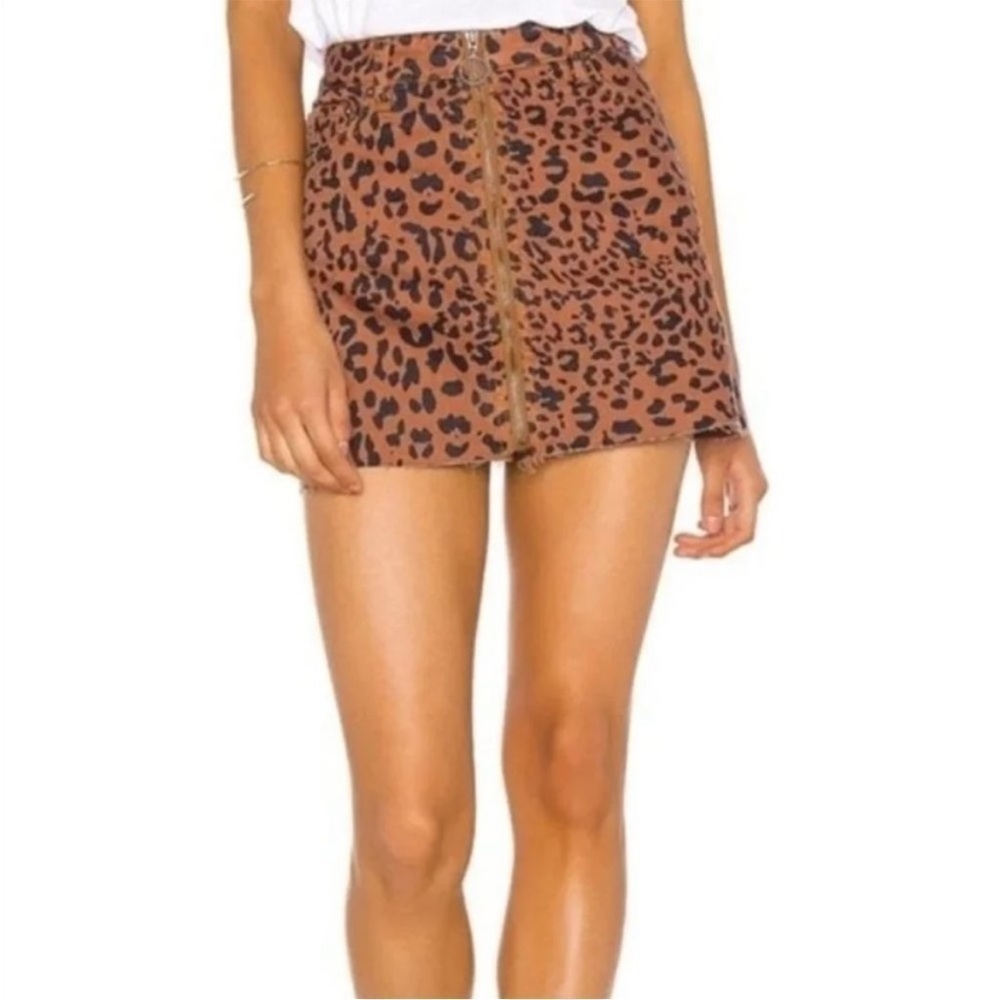 Free People Zip Up Denim Cheetah Animal Print Skirt Size 26 - Picture 3 of 6